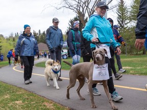 People take part in the first ever fundraising and awareness event for the Canadian Spondyloarthritis Association (CSA) in Edmonton at Goldbar Park on Sunday, May 7, 2023 in Edmonton.