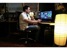 Ben Gelinas plays the Times & Galaxy video game he developed