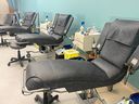 Empty blood donor chairs at the Canadian Blood Services donation centre at 850 Gardiners Rd. on Feb. 3, 2022.   