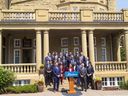 Alberta Premier Danielle Smith poses for a picture with members of her cabinet on Friday, June 9, 2023 at Government House in Edmonton.