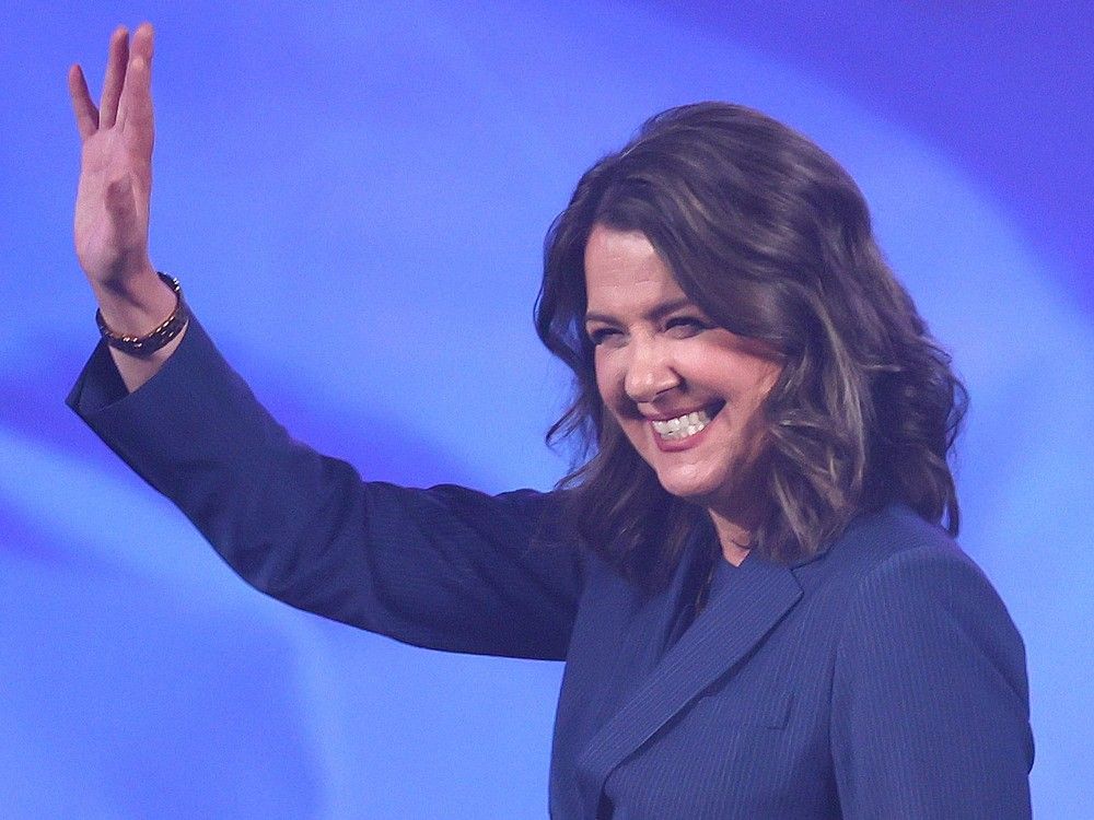 Danielle Smith speaks after the election results at the Big Four Building in Calgary on Monday, May 29, 2023. 