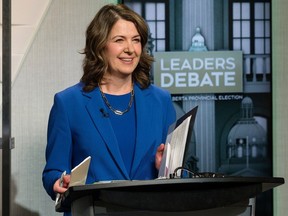 UCP Leader Danielle Smith prepares for her debate against NDP Leader Rachel Notley on May 18.