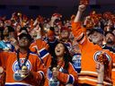 Edmonton Oilers fans cheer on the team prior to the start of their playoff game against the Los Angeles Kings at Rogers Place in Edmonton, Tuesday, April 25, 2023. The Oilers won 6-3.