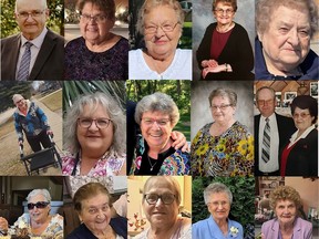 Manitoba RCMP have released the names of 16 seniors who died after their minibus was struck last week by a semi-truck west of Winnipeg. Top row (left to right) Louis Bretecher, Margaret Furkalo, Vangie Gilchrist, Ann Hill and Helen Kufley. Middle row (left to right) Arlene Lindquist, Dianne Medwid, Nettie Nakonechny, Shirley Novalkowski and Frank and Rose Perzylo. Bottom row (left to right) Jean Rosenkranz, Donna Showdra, Lillian Stobbe, Patsy Zamrykut and Claudia Zurba.