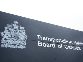Transportation Safety Board of Canada (TSB) signage is pictured outside TSB offices in Ottawa, Monday, May 1, 2023. Mounties on Vancouver Island say two people have been killed in the crash of a small plane northwest of Tofino on Vancouver Island.