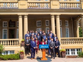 Alberta Premier Danielle Smith poses for a picture with members of her cabinet on Friday, June 9, 2023 at Government House in Edmonton. Greg Southam-Postmedia