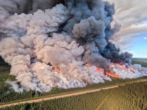 The Donnie Creek wildfire burns in an area between Fort Nelson and Fort St. John, B.C. At 5,500 square kilometres, the blaze is almost as big as Prince Edward Island.