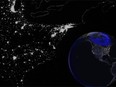 An artist's conception of a solar storm that hit Earth in 1989, knocking out Quebec's power grid.