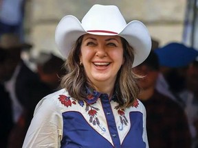 Alberta Premier Danielle Smith attends her Stampede pancake breakfast in Calgary, July 10, 2023.