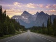 The Rocky Mountains on the Icefield Parkway to Jasper in the summer.