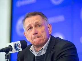 Edmonton Oilers General Manager Ken Holland talks to media about the deal that send Jesse Puljujarvi to Carolina in the Halll of Fame room at Rogers Place on February 28, 2023.
