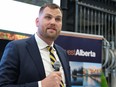 Alberta Minister of Tourism and Sport Joseph Schow speaks during the announcement of a tech company's move to set up offices in Calgary on July 5.