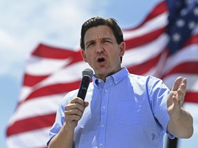FILE - Republican presidential candidate and Florida Gov. Ron DeSantis speaks at an annual Basque Fry at the Corley Ranch in Gardnerville, Nev., Saturday, June 17, 2023.