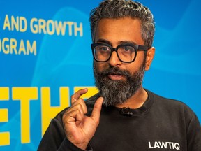 Lawtiq founder Ali Salman talks about the success and the impact of the Alberta Scaleup and Growth Accelerator program on Tuesday, July 25, 2023, in Edmonton.