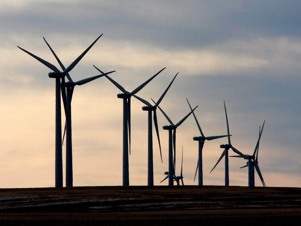Windmills on a wind farm near Lethbridge on Feb. 29, 2008.