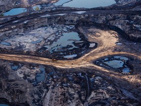 An aerial view of an oilsands mine