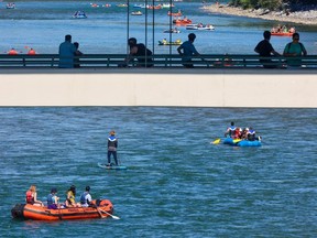 The Bow River was packed with Calgarians cooling off on Sunday, August 13, 2023.