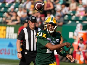 Edmonton Elks quarterback Tre Ford (2) throws the ball against the Ottawa Red Blacks during first half CFL action on Sunday, Aug. 27, 2023 in Edmonton.