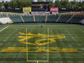 The Edmonton Elks are offering evacuees from wildfires in the Northwest Territories free tickets for their home game Sunday against the Ottawa Redblacks. The logo for the Edmonton Elks is unveiled at Commonwealth Stadium in Edmonton, on Tuesday, June 1, 2021.