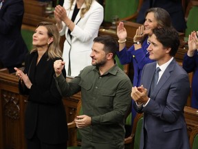 Ukrainian President Volodymyr Zelenskyy and Prime Minister Justin Trudeau recognize Yaroslav Hunka, who was in attendance in the House of Commons on Parliament Hill in Ottawa on Friday, Sept. 22, 2023.