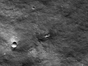 This handout picture taken on August 24, 2023 by the Lunar Reconnaissance Orbiter Camera (LROC) and made available by NASA's Goddard Space Flight Center/Arizona State University on August 31, 2023 shows a new impact crater on the Moon's surface likely from Russia's Luna 25 mission.