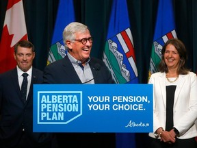 Jim Dinning, chair of the Alberta Pension Plan Report Engagement Panel, releases an independent report on a potential Alberta Pension Plan in Calgary on Thursday, Sept. 21.