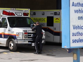 An ambulance waits outside the Emergency Department at the Ottawa Hospital Civic Campus.