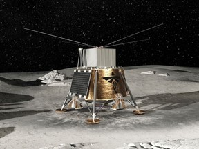 An artists's conception shows the roughly one-metre-square LuSEE-Night telescope atop a Blue Ghost lunar lander.