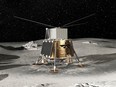 An artists's conception shows the roughly one-metre-square LuSEE-Night telescope atop a Blue Ghost lunar lander.