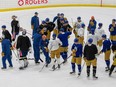 The Oilers were wearing their new gear for the Heritage Classic which will be played on October 28th. Taken on Friday, Oct. 13, 2023 in Edmonton.