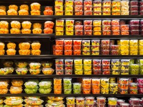Supermarkets and grocery stores feature an assortment of plastic packaging.