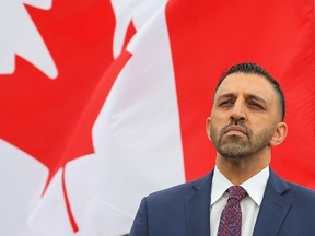 Calgary Skyview MP George Chahal attends a federal government announcement on Monday, June 19, 2023.