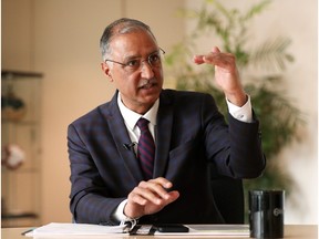 Edmonton Mayor Amarjeet Sohi speaks during his 2023 year-end interview in his office with the Edmonton Journal