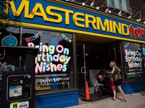 Mastermind GP Inc. is telling customers 18 of its stores are due to close as the company continues with the creditor protection process. The Toronto-based toy retailer says the stores closing include nine locations in Ontario, four in Alberta, two in New Brunswick and one each in B.C., Nova Scotia and Manitoba. A customer walks into Mastermind Toys store on Queen St. East in Toronto on Tuesday, September 19, 2017.