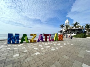A favourite photo stop on Mazatlan's iconic seven-kilometre Malecón (seafront boardwalk) near Valentino's (white building in background). Photo, Theresa Storm