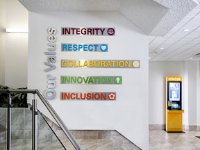 Alberta Gaming, Liquor and Cannabis highlights its five values on its office walls. SUPPLIED