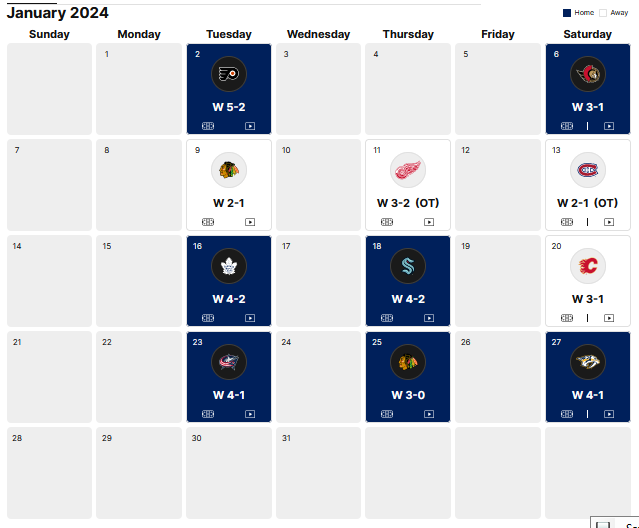 Oilers schedule January