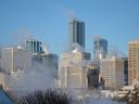 Downtown Edmonton seen from the Muttart Conservatory  the coldest day of the year so far on Jan.11, 2024.