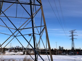 Power lines in Calgary on Monday, January 15, 2024.