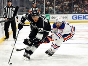 OIlers Matthias Janmark chases Kings Quentin Byfield