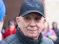 Civic Service Union 52 president Lanny Chudyk with a few hundred union members in front of city hall on Feb. 14, 2024.