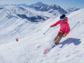 A skier enjoy the fun and beauty of Marot Basin.
