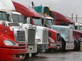 A large transport truck is shown Thursday, Sept. 16, 2010 at the Flying J truck stop in southeast Calgary, AB.