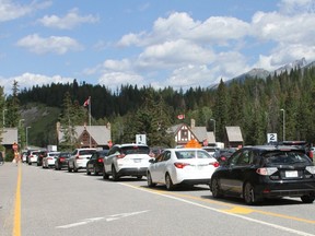 Long lineups at the Banff National Park east gates.