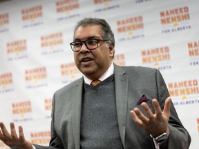 Former Calgary mayor Naheed Nenshi announces that he would be seeking the leadership of the provincial NDP party in Calgary, Monday, March 11, 2024. Former Calgary mayor Naheed Nenshi is expected to be the centre of attention as the Alberta NDP leadership race holds its first debate Thursday night.