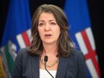 Alberta Premier Danielle Smith speaks about proposed legislation addressing agreements between the federal government and provincial entities, in Edmonton on Wednesday, April 10, 2024.