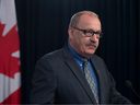 Municipal Affairs minister Ric McIver introducing legislation to ammend the Local Authorities Election Act on April 25, 2024.
