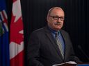Municipal Affairs Minister Ric McIver introducing legislation to amend the Local Authorities Election Act on Thursday, April 25, 2024.