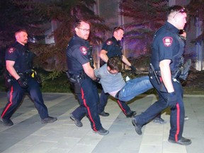 Protests at the University of Calgary end with a number of arrests in Calgary on Thursday, May 9, 2024.