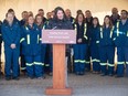 Alberta Premier Danielle Smith speaks at the Dow Chemical